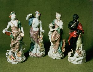 Figuras de porcelana de Plymouth dos Quatro Continentes, produzidas sob os moldes de William Cookworthy de Longton Hall, c.1770 (porcelana)